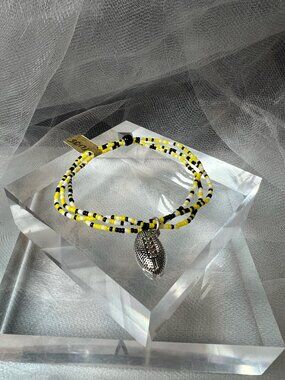Pittsburgh Steelers Colors Football Charm Seed Bead Bracelet (FL1135)